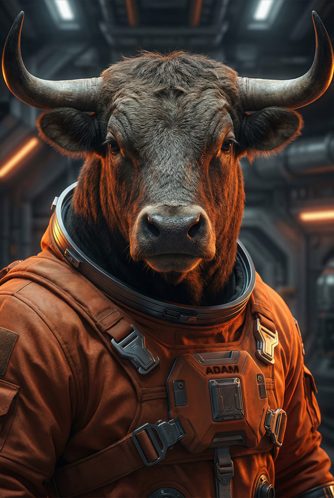 Stier in einem Astronautenanzug - Adam