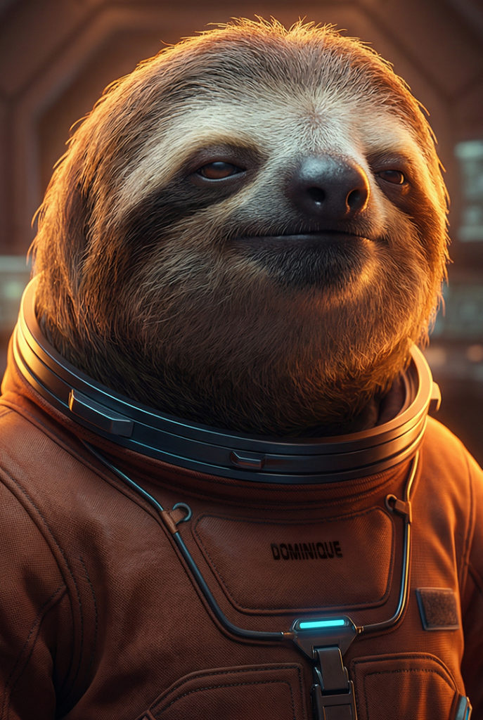 Faultier in einem Astronautenanzug - Dominique