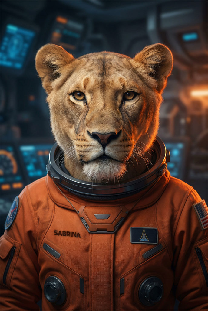 Löwin in einem Astronautenanzug - Sabrina