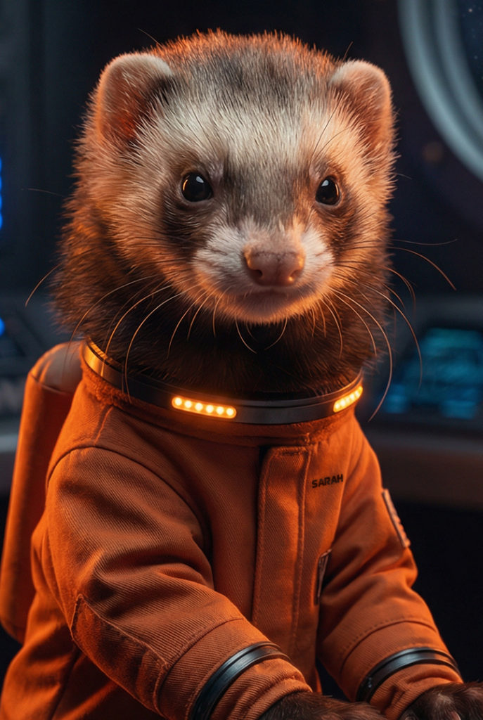 Frettchen in einem Astronautenanzug - Sarah