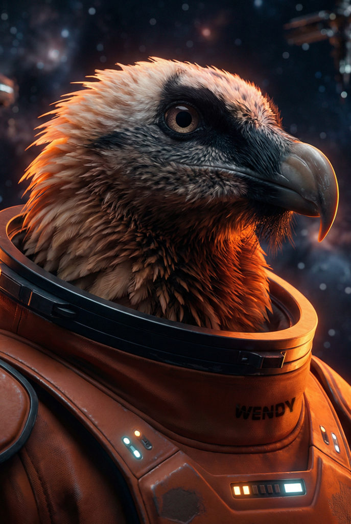 Bartgeier in einem Astronautenanzug - Wendy